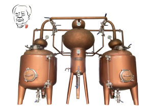two heat isolated pot stills and one heat exchanger connected with pipeline, the surface is hand hammered